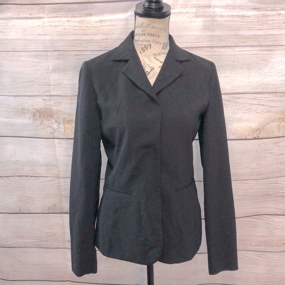 Theory Black Blazer Wool Blend Hook & Loop Closure Size Small